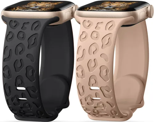 Miniatura 8 de Paquete de 2 correas con grabado de leopardo compatibles con Apple Watch de 1.614 in 1.575 in 1.496 in 1.929 in 1.811 in 1.772 in 1.732 in 1.654 in