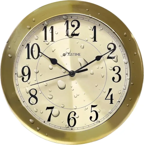 JUSTIME Reloj de pared resistente al agua de 8.5 pulgadas para baño, cocina, barco, caravana, silencioso, sin tictac, funciona con pilas, montaje de