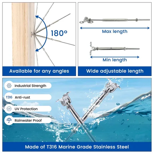 Miniatura 3 de Muzata 20 pares de barandillas de cable de 1/8 pulgadas, kit de tornillos, tensor de palanca para poste de madera, acero inoxidable T316, sistema