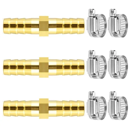 Miniatura 16 de Da by 3 unids 1/2" (12.5mm) Barb Splicer Mender Hose Latón Barb Fitting con 6 abrazaderas de tubo de acero inoxidable para agua/combustible/aire