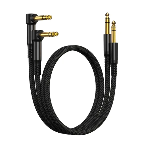 RUXELY Cable TRS de instrumento de 0.250 in de 3.3 pies, 2 unidades, ángulo recto de 90 grados 1/4 pulgadas, cable de audio estéreo macho de 1/4