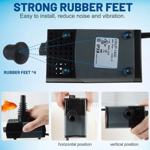 Miniatura 5 de WaterRebirth (HSUP-1400F) Bomba de agua sumergible con chorros de fuente - Bomba de estanque - Bomba sumergible - Bomba de fuente de agua - Bomba