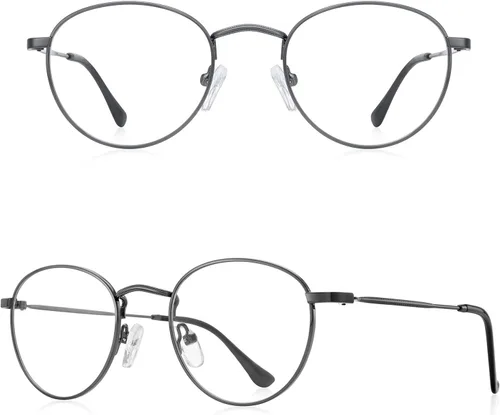Miniatura 2 de Lentes de lectura redondos de metal pequeños para mujeres y hombres, clásicos, vintage, retro, bloqueo de luz azul, lectores de computadora Gris