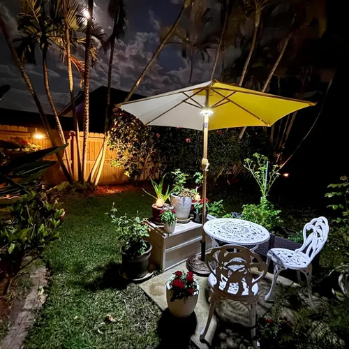 Miniatura 3 de Parasol de sombrilla para patio, luces 3 en modo brillo e inalámbrico, 28 luces LED en 220 Lux. 4 x AA baterías de función, sombrilla con pértiga