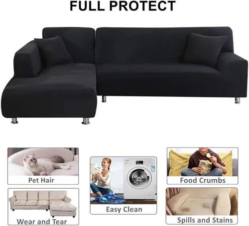 Miniatura 4 de L Shaped Sectional Sofa Covers 2 Pieces, 1+2 Seater High Elastic Super Stretch Couch Covers, All-Inclusive Non-Slip Slipcover Set with Pillowcases