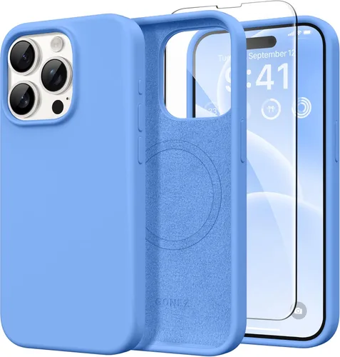 Miniatura 149 de GONEZ Funda de silicona para iPhone 14 Pro Max, compatible con MagSafe, con protector de pantalla + protector de lente de cámara, silicona líquida a