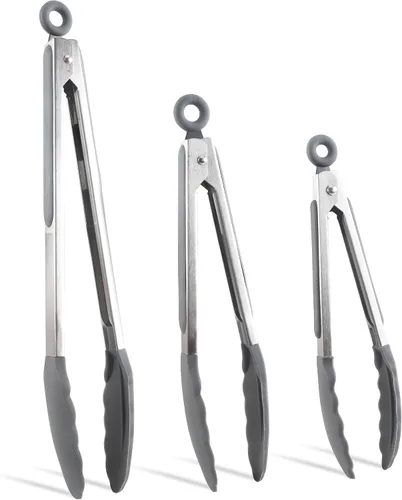Miniatura 14 de COOK WITH COLOR - Juego de pinzas de cocina y barbacoa de acero inoxidable con punta de silicona, 3 piezas de utensilios, verde Menta