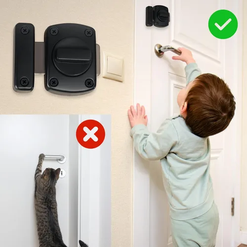 Miniatura 5 de Alise MS220B-2P - 2 pestillos de puerta deslizante, tamaño mediano, seguridad de doble cara, rotación, herrajes para caja de almacenamiento, Negro