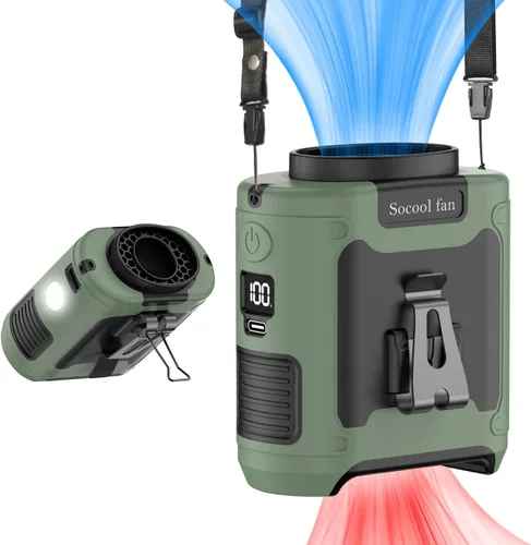 Miniatura 18 de Socool - Ventilador portátil de 10 000 mAh, clip para cinto, batería recargable, 5 velocidades, linterna, para el cuello, manos libres, 40 horas