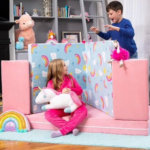 Miniatura 4 de Jaxx Playscape - Imaginativo juego de muebles modulares/sofá - Patrones divertidos para niños (arco iris/rosa)