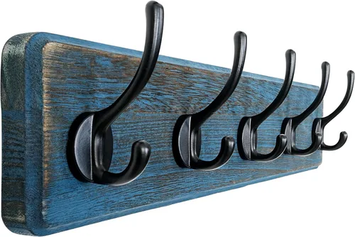 Miniatura 20 de Dseap Perchero de Pared: Moderno, Patentado, Resistente, 17.4" de Largo, Riel Colgador de Madera con 5 Ganchos Dobles para Abrigos de Invierno, Negro