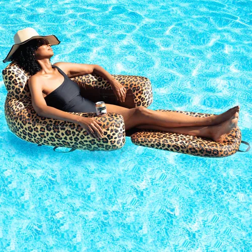 Freetime Fun Tumbona inflable para piscina, piscina, lago, río, silla flotante de tela resistente, silla convertible 2 en 1, leopardo, camuflaje,