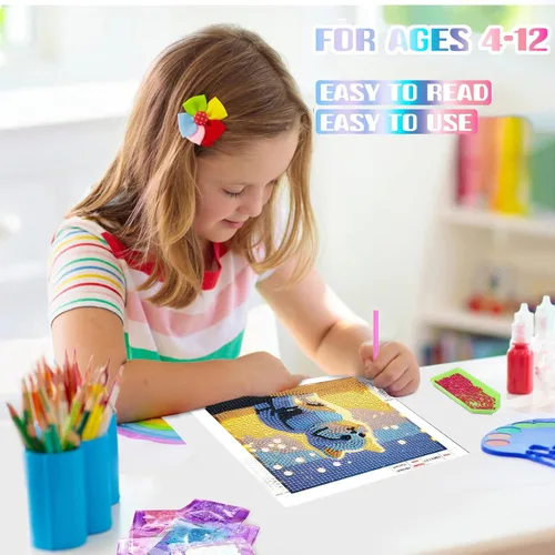 Miniatura 5 de xackcme Kits de pintura de diamantes de gato para niños con marco, arte de diamantes de animales para niños de 4 a 8 a 12 años, kit de pintura
