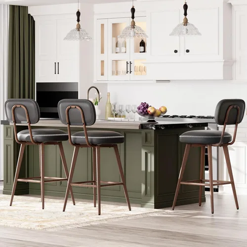 Miniatura 21 de MALOL 26“ PU Leather Swivel Bar Stools Set of 2, Mid Century Counter Height Bar Chairs with Low Back and Metal Legs, Modern Bar Stool Chair for