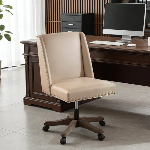 Miniatura 14 de Zihanhome Silla de Oficina para Casa sin Brazos con Patas de Madera, Silla de Escritorio de Oficina Tapizada Ajustable Moderna sin Brazos Silla