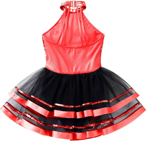 Miniatura 10 de CHICTRY Vestido tutú de ballet con lentejuelas brillantes para niñas y niñas, moderno disfraz de baile latino de jazz