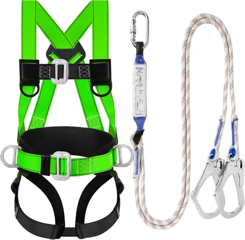 TT TRSMIMA Safety Harness Fall Protection Kit - Full Body Roofing harnesses with Shock Absorbing Lanyard Upgrade Paded