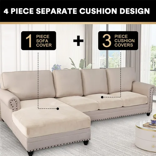 Miniatura 3 de PrinceDeco - Fundas de sofá seccional de 4 piezas, fundas de sofá de terciopelo separadas en forma de L para chaise izquierda/derecha