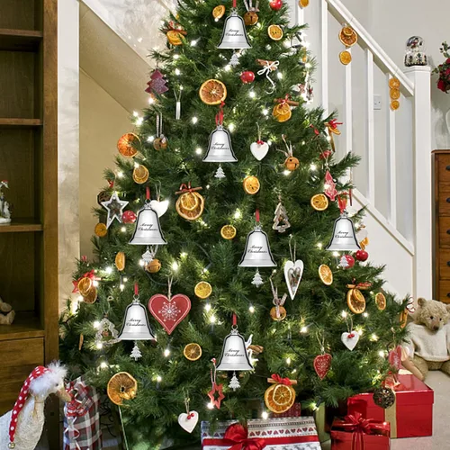 Miniatura 4 de Styleonme Campanas decorativas, adornos de Navidad 2025, grabadas "It's Merry Christmas", decoración de campanas plateadas con colgantes de árbol
