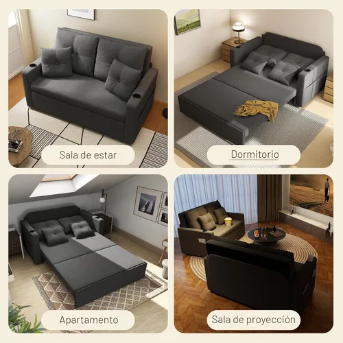 Miniatura 8 de Krcix Sofá cama 3 en 1, sofá cama convertible de 56 pulgadas, sofá biplaza con portavasos, USB, sofá para sala de estar, dormitorio, apartamento