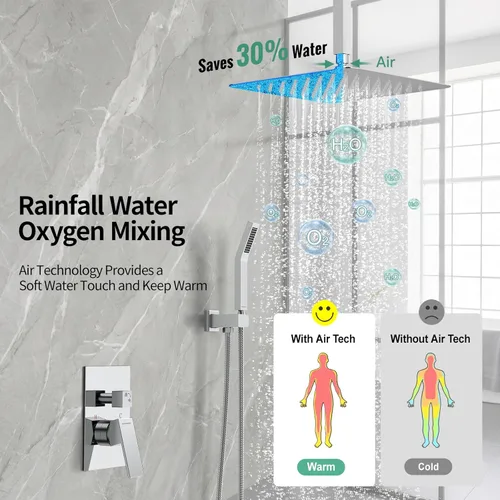 Miniatura 4 de SR SUN RISE Sistema de ducha montado en el techo de 12 pulgadas, mezclador de lluvia, sistema de cabezal de ducha de lluvia, grifo de ducha cromado