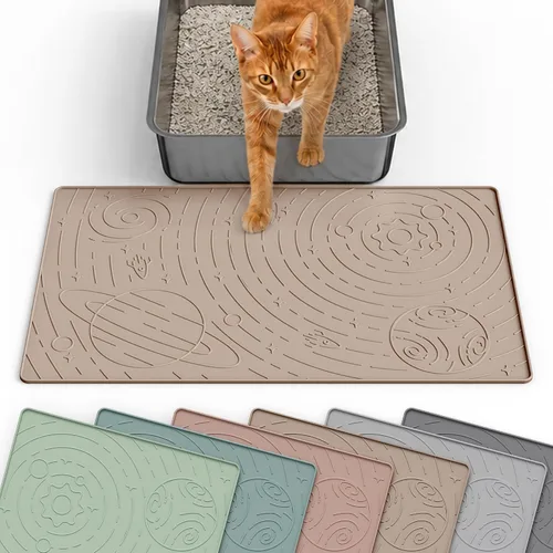 Miniatura 11 de OHMO Tapete de arena para gatos mediano de 23.6 x 15.7 pulgadas, goma de silicona beige, control de dispersión para caja de arena para gatitos
