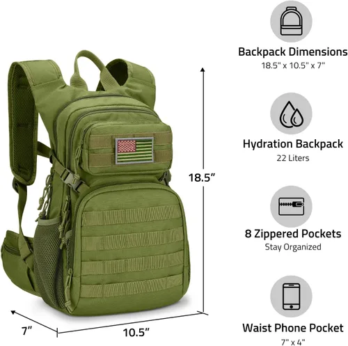 Miniatura 6 de CVLIFE Mochila táctica de hidratación con vejiga de agua de TPU de 3 L, mochila de senderismo de 22 L para hombres y mujeres, mochila de agua Molle
