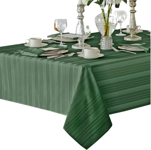 Newbridge - Mantel navideño de satén con rayas verde cazador, 52 x 52 pulgadas cuadradas, rayas tejidas festivas, mantel de poliéster reutilizable