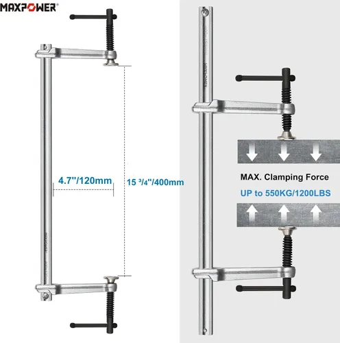 Miniatura 2 de MAXPOWER Abrazadera F multifuncional,Abrazadera de barra de soldadura de doble fuerza de 15 3/4" - Fuerza de sujeción máxima 1200 libras, abrazadera