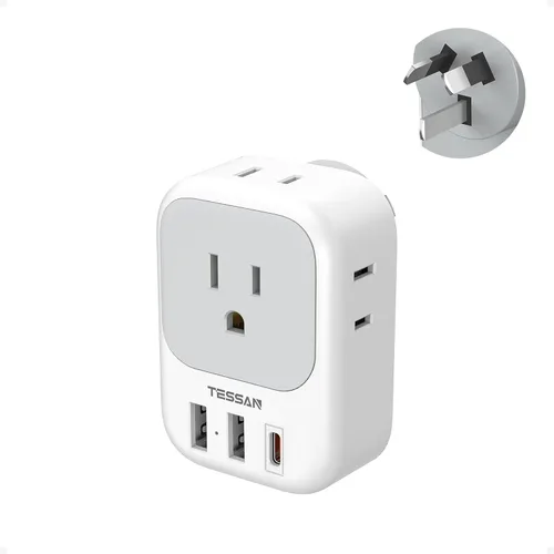 Miniatura 16 de Adaptador de enchufe de viaje europeo USB C, adaptador de enchufe internacional TESSAN con 4 salidas de CA, 3 puertos de carga USB, adaptador