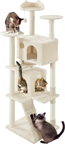 Miniatura 22 de Topeakmart Árbol para gatos de 54 pulgadas, torre para gatos con postes rascadores y percha para condominios grandes, muebles de casa con soporte