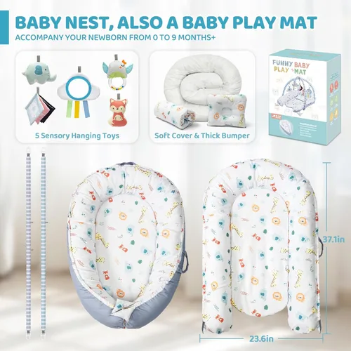 Miniatura 16 de Tapete de juego para bebé, tapete de gimnasio 7 en 1 para desarrollo sensorial y motor, lavable y portátil, tapete de actividad de tiempo boca abajo