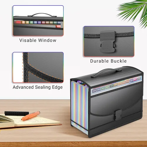Miniatura 6 de Organizador de archivos de acordeón de 25 bolsillos con asa, carpeta de archivos expandible para papel, documentos, facturas, caja de archivo