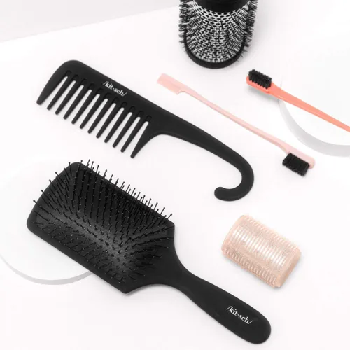 Miniatura 7 de Kitsch Peine de dientes anchos para rizos, herramienta desenredante de mango curvado para cabello rizado, húmedo y grueso, peine de ducha sin