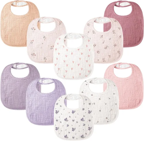 Paquete de 10 baberos para bebés de muselina de algodón 100%, baberos para babeo para bebés unisex, niños pequeños, infantes, recién nacidos, para