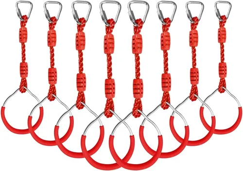 Miniatura 16 de Anillo de gimnasia con columpio para curso de obstáculos de guerrero Slackline, equipo de entrenamiento de trapecio y puño, 2 barras ninja moradas