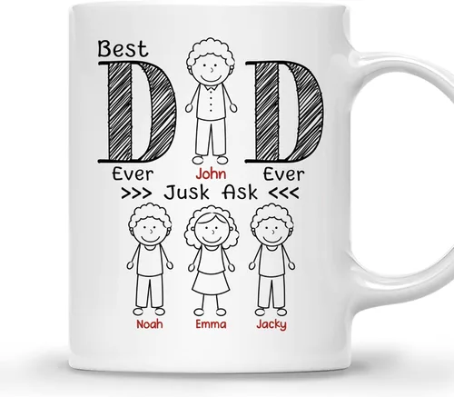 Miniatura 23 de Gossby Taza de café personalizada con texto en inglés "Best Dad Ever" (2 niños) – Taza de papá para papá, esposo – Taza personalizada de 11 onzas