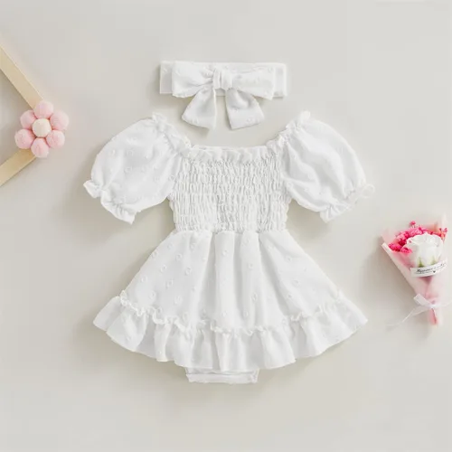 Miniatura 23 de Mameluco de verano para niña, sin mangas, vintage, con burbujas, vestido de mameluco lindo y diadema