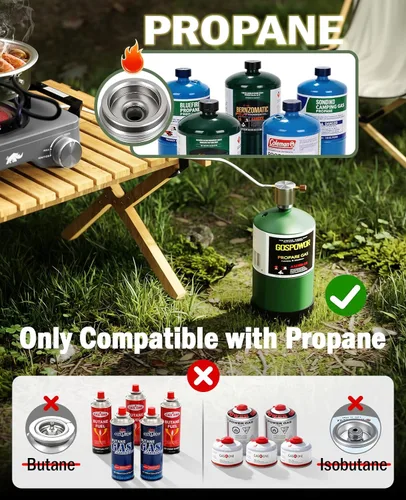 Miniatura 8 de Estufa de campamento con 2 quemadores de propano, 30,000 BTU plegable con rejillas resistentes al viento y sartén, estufas de camping portátiles