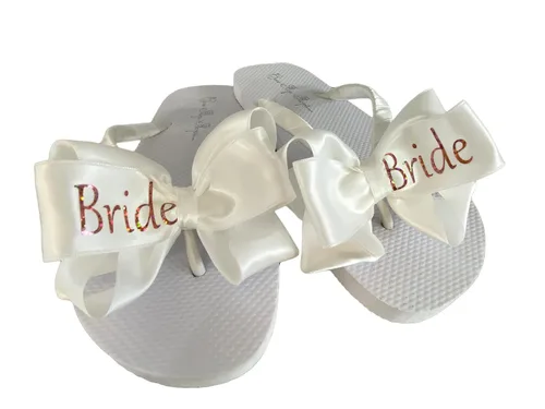 Miniatura 5 de Gold Bride Glitter Bling Bow Flip Flops for the Wedding