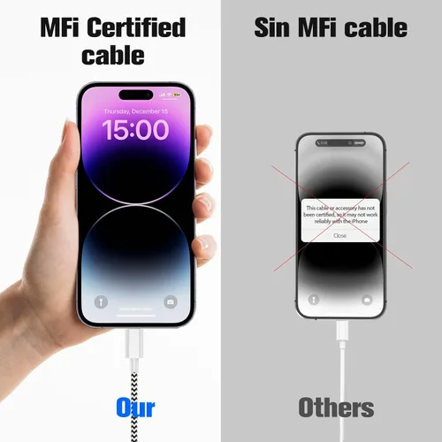 Miniatura 4 de Paquete de 3 cargadores de iPhone de 3 pies [certificado Apple MFi] Cable de carga rápida de nailon trenzado para iPhone 14 13 12 11 Pro Max XR XS X