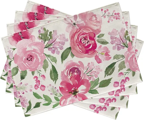 Miniatura 11 de Seliem Camino de mesa de flores florales amarillas primaverales, peonía rosa, acuarela, decoración de mesa de comedor, arpillera de verano