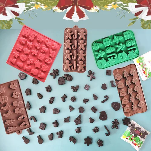 Miniatura 6 de Moldes de silicona para chocolate de Navidad, paquete de 5 moldes de silicona para dulces de Navidad con 20 bolsas de dulces de Navidad