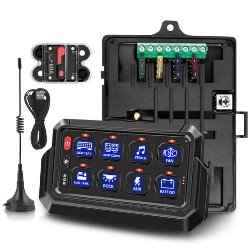Miniatura 11 de Chelhead Panel de interruptor Bluetooth de 6 bandas, panel de interruptor de barco con disyuntor IP 65, impermeable, estroboscópico de flash