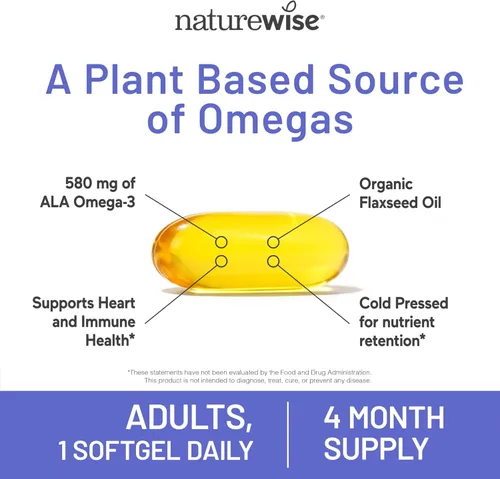 Miniatura 4 de NatureWise Aceite de linaza de 1000 mg, Omega 3 sin pescado con 580 mg de ALA, suplemento Omega 3 6 9 a base de plantas, orgánico, prensado en frío