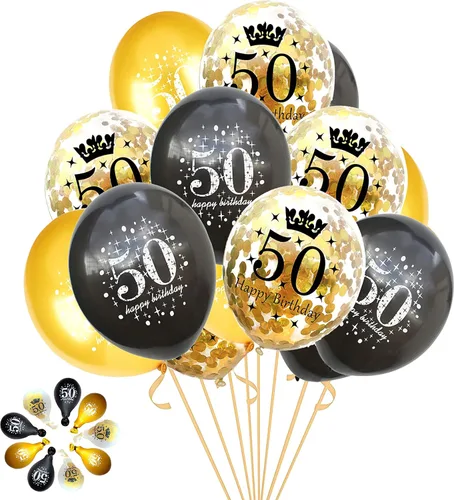 Miniatura 9 de Jonhamwelbor Globos dorados y negros de 40 cumpleaños, decoraciones de fiesta, paquete de 15 globos de látex y confeti de 12 pulgadas impresos