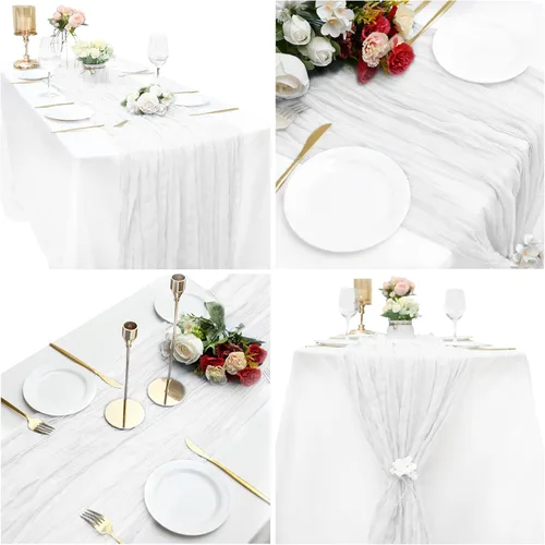 Miniatura 7 de Paquete de 15 caminos de mesa de estopilla de 6 pies, camino de mesa de tela de queso de 35x72 pulgadas, caminos de mesa de gasa bohemios para boda