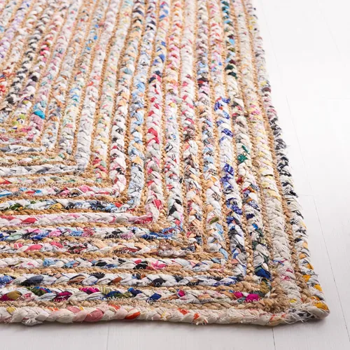 Miniatura 4 de SAFAVIEH Alfombra 8x10 - Colección Cape Cod - Grande - Beige y Multi, Jute y Algodón Hecho a Mano, Diseño Trenzado Tejido (CAP202B)
