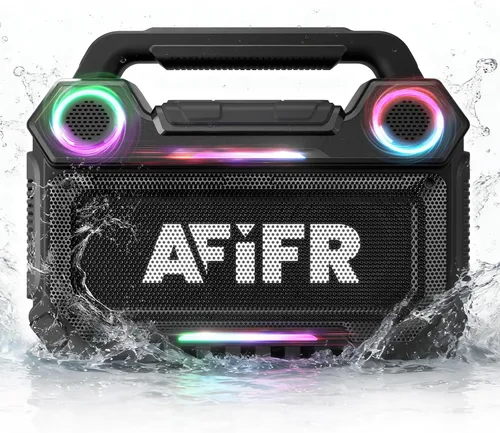 Altavoz Bluetooth para exteriores, graves fuertes de 160 W. Resistente, IP67 impermeable, tiempo de reproducción 24 horas con luces, altavoces Negro