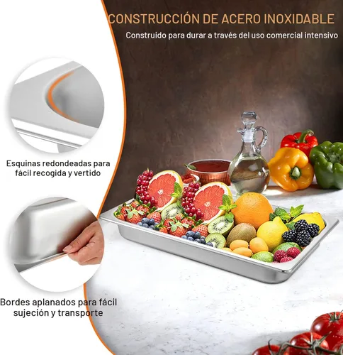 Miniatura 3 de VEVOR Paquete de 6 sartenes de acero inoxidable de tamaño completo, sartenes de mesa de vapor de 2.5 pulgadas de profundidad, sartenes comerciales